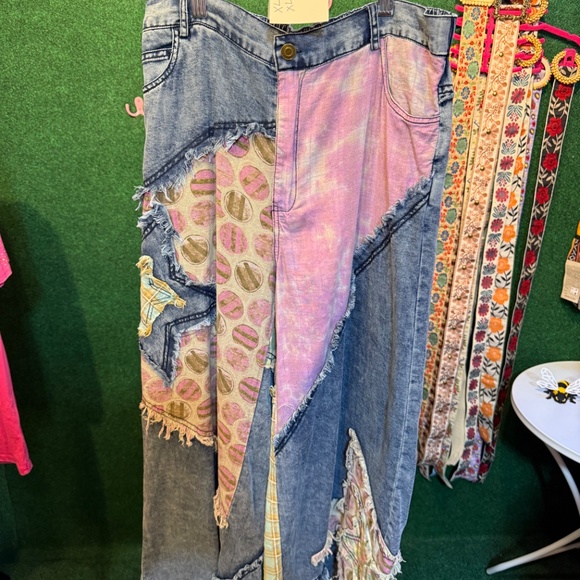 🌟SALE 054 BlueVelvet Star Patchwork Chambray Pants FIRM - Picture 8 of 11